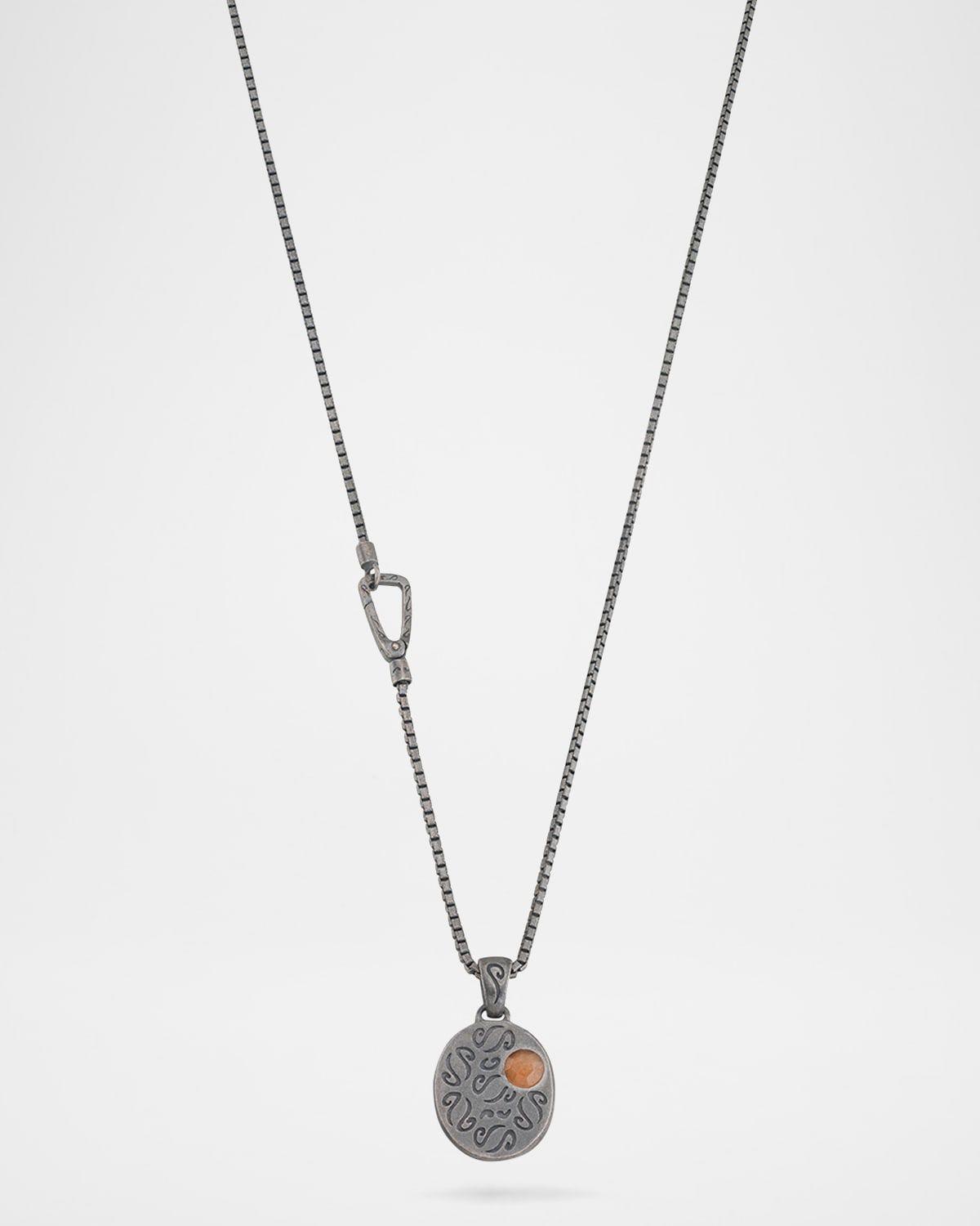 Men & apos;s Oxidized Silver Necklace with Orange Aventurine