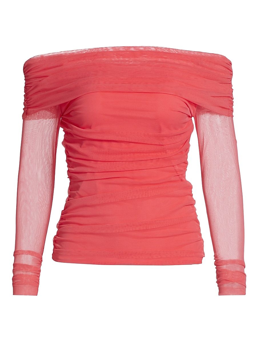 Women's Izumo Illusion Off-the-Shoulder Ruched Top - Corallo - Size 6