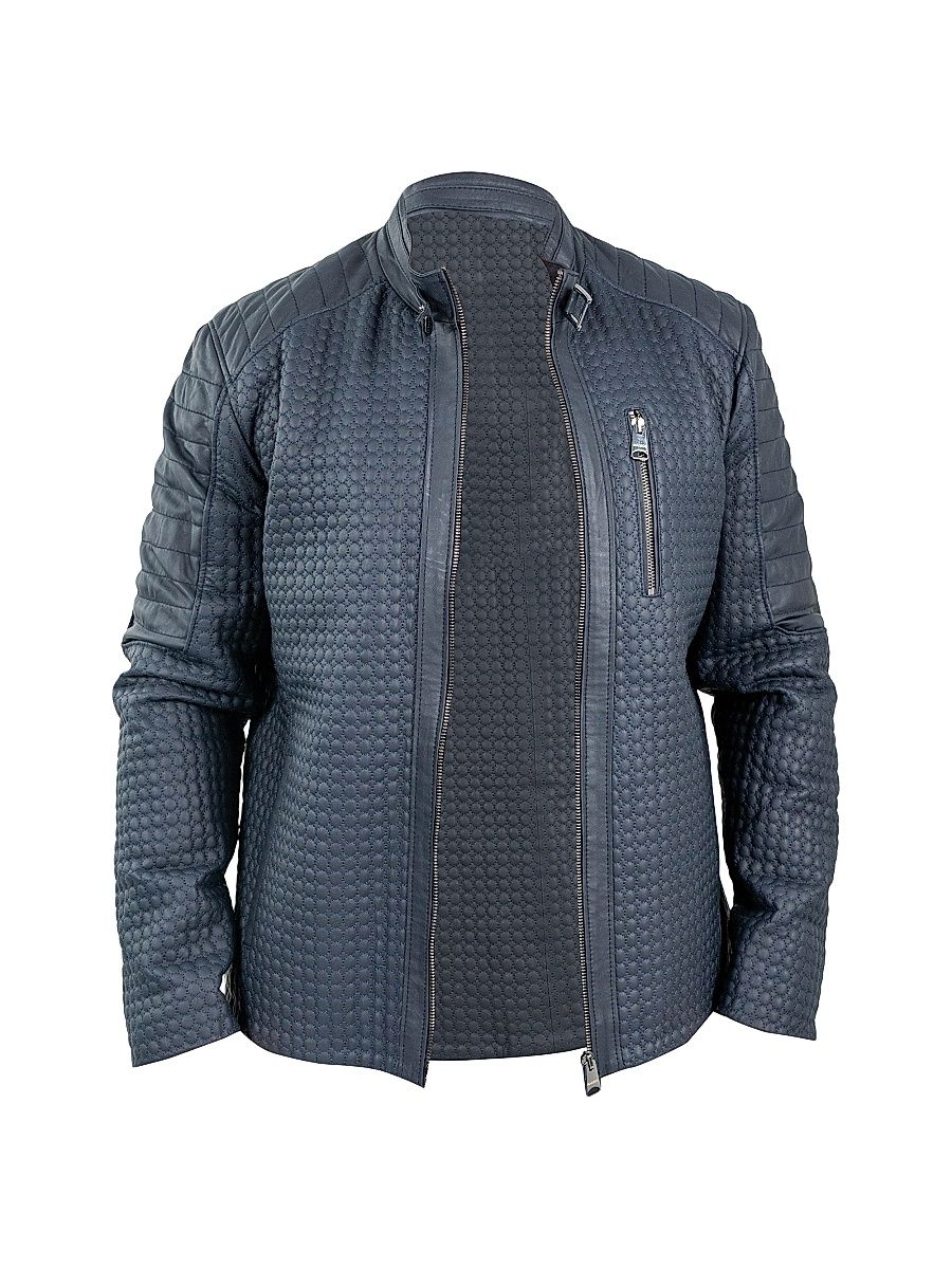 Men's Leather Jacket - Blue - Size XXL