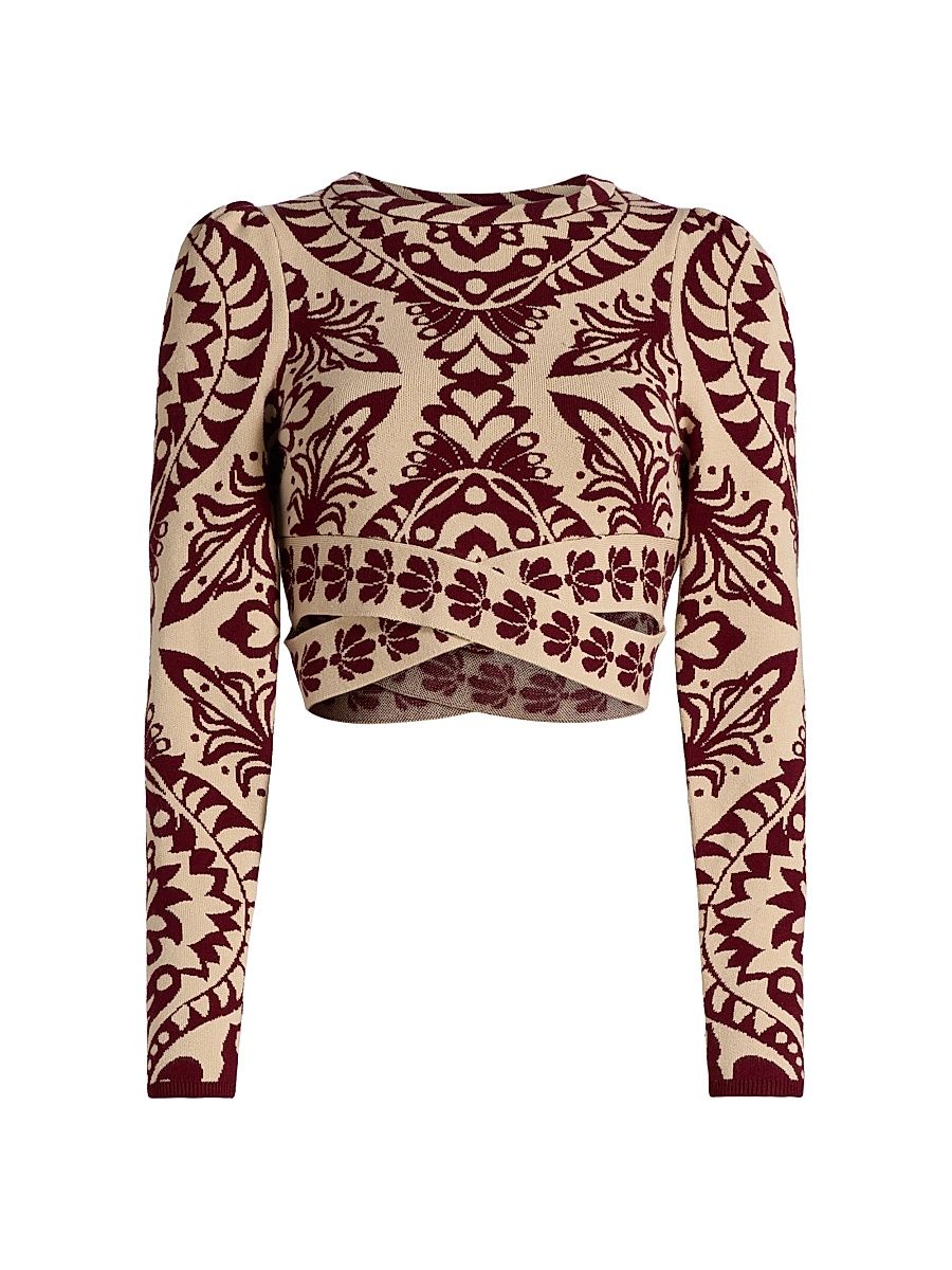 Women's Pineapple Love Intarsia-Knit Crop Sweater - Off White - Size Large