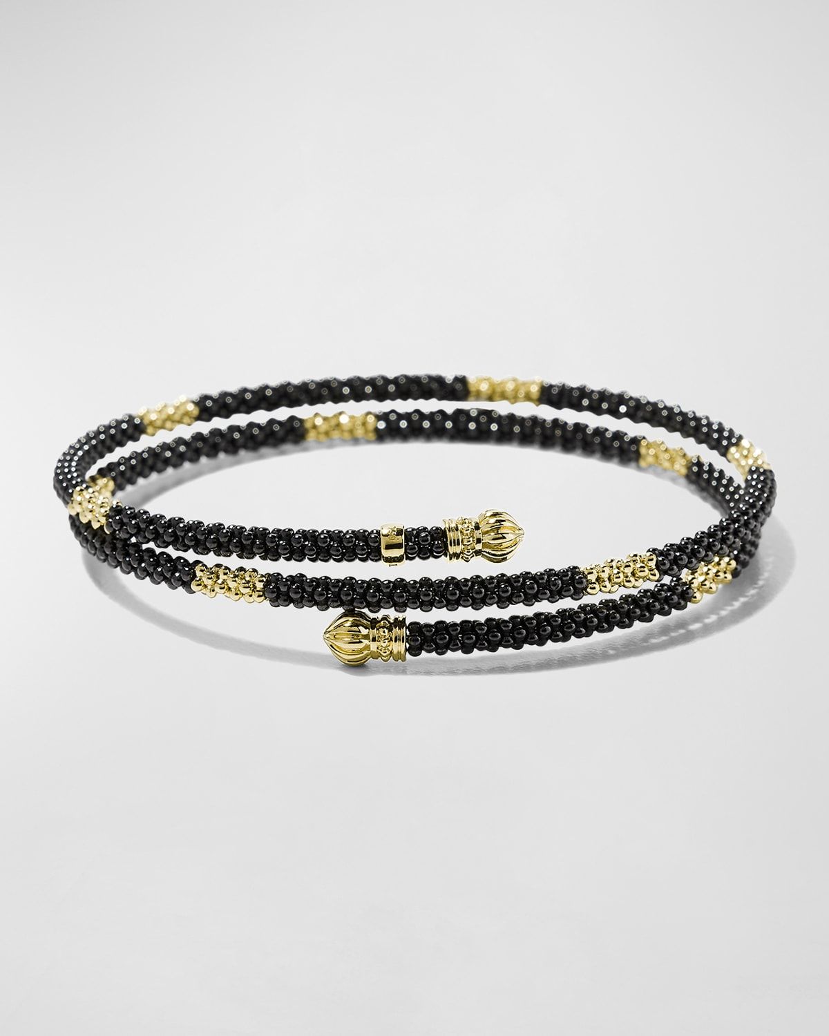 Black Caviar & 18K Gold Medium Striped Coil Bracelet