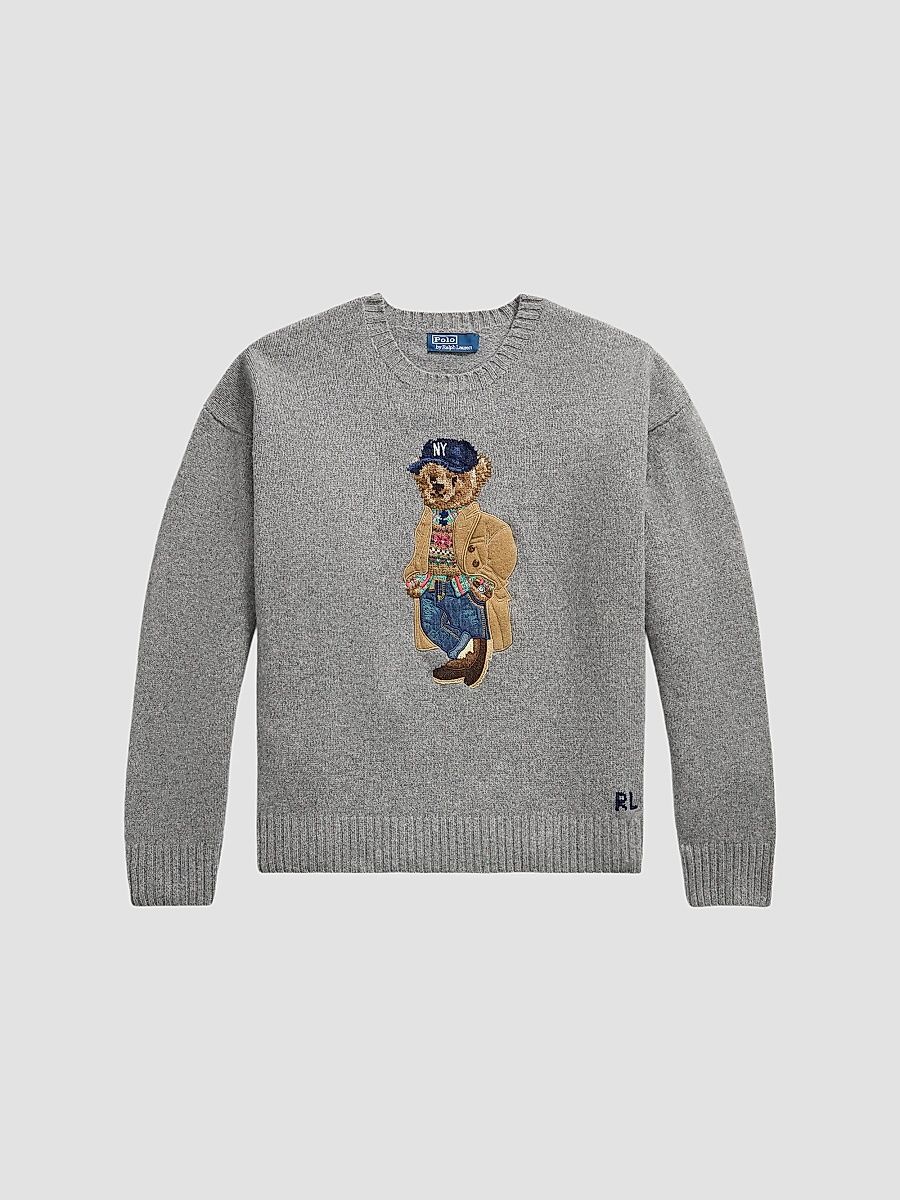 Polo Ralph Lauren Men's Yankees Polo Bear Wool-Cashmere Sweater - Grey Combo - Size XXL