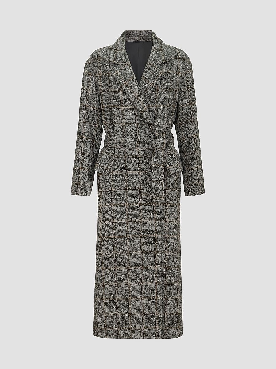 Women's Techno Alpaca Check Tweed Coat with Monili - Dark Grey - Size 6