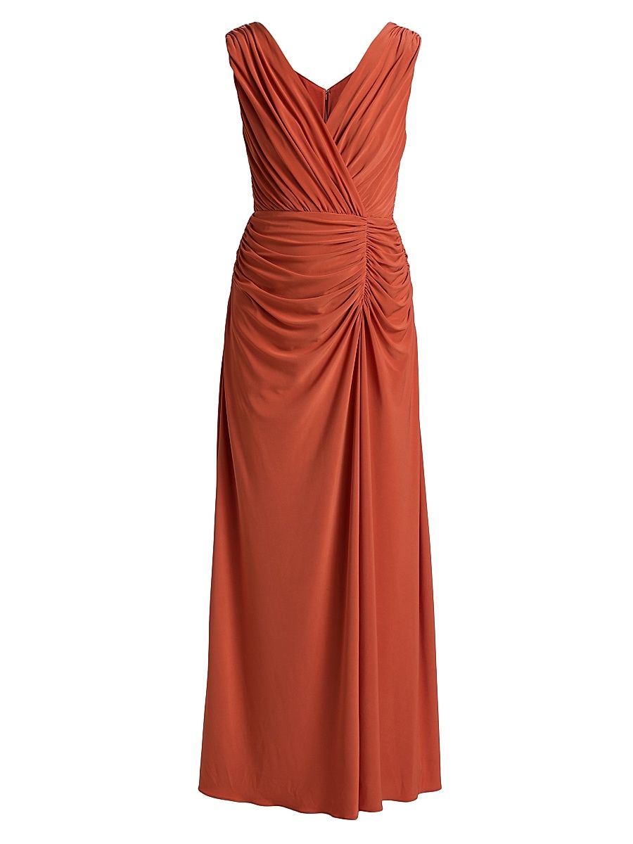 Women's Ruched Jersey Surpliced Gown - Terracotta - Size 16