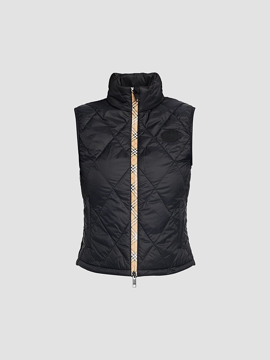 Women's Cheswick Check-Placket Quilted Vest - Black - Size XXS
