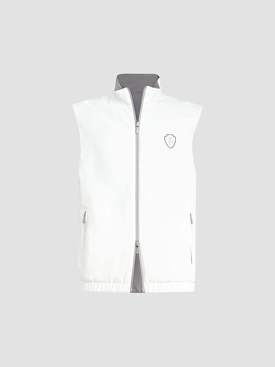 Brunello Cucinelli Men's Bonded Nylon Reversible Vest with Logo - Off White - Size XXXXL