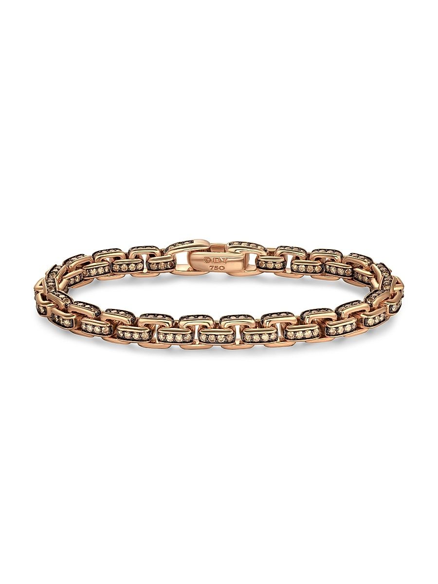 Men's Box Chain Bracelet in 18K Rose Gold - Cognac Diamond - Size Small