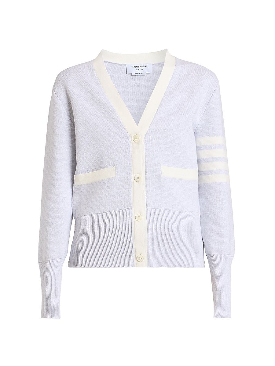 Women's Milano Classic 4-Bar Stripe Cotton V-Neck Cardigan - Pale Grey - Size 10