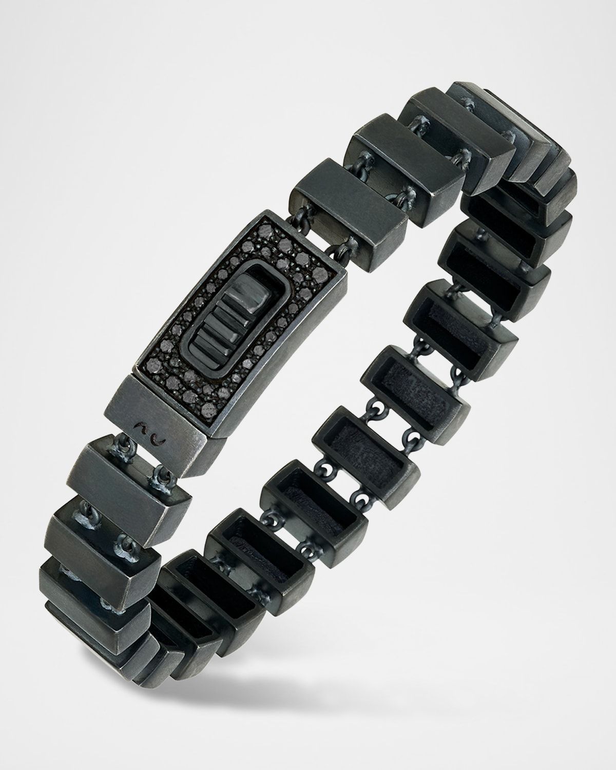Men & apos;s Glaidator Thin Track Bracelet in High Polish Silver with Black Diamonds