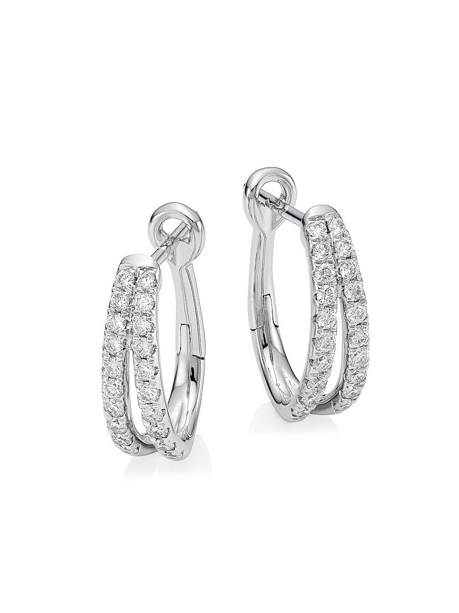 Women's 14K White Gold & 0.40 TCW Diamond Split Hoop Earrings - White Gold