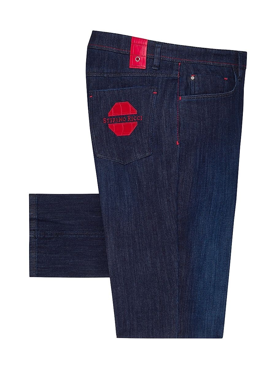 Men's Elegant Cotton-Blend Tapered Jeans - Dark Blue - Size 42