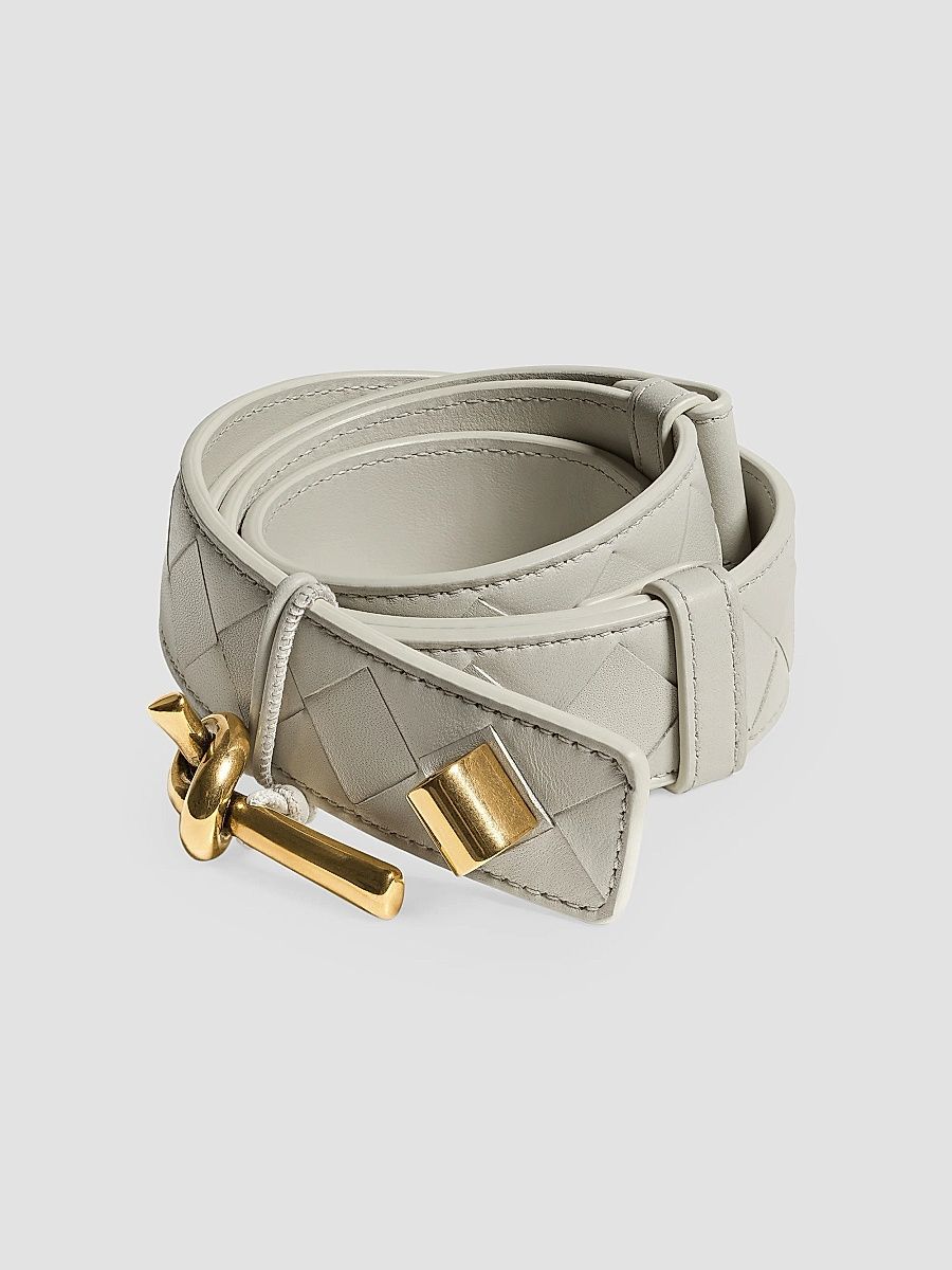 Women's Knot-Buckle Intrecciato Nappa Leather Belt - Grey - Size Small