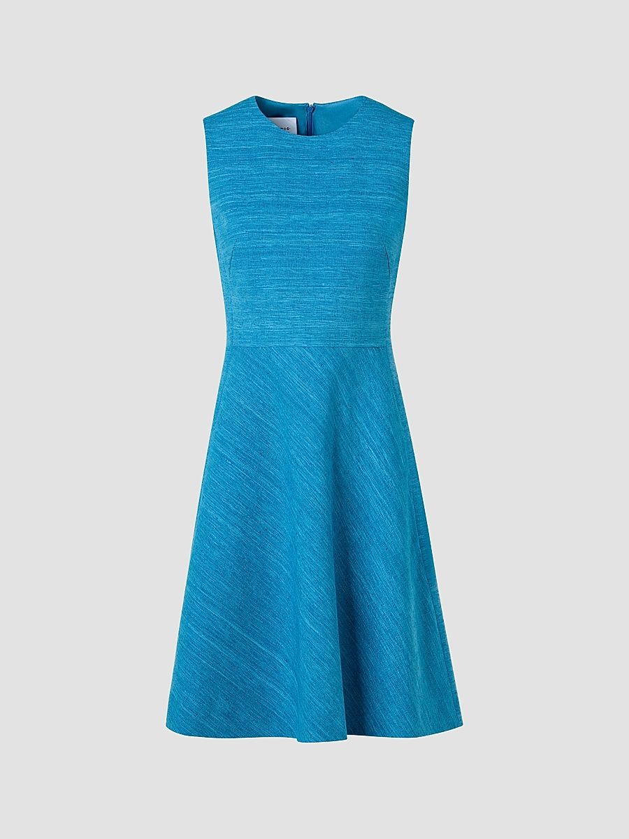 Women's Raw Silk-Cotton A-Line Mini Dress - Medium Blue Denim - Size 14