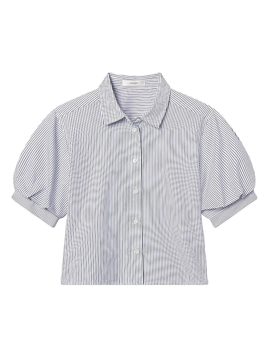 Women's The Billow Striped Cotton Shirt - Navy Stripe - Size XL