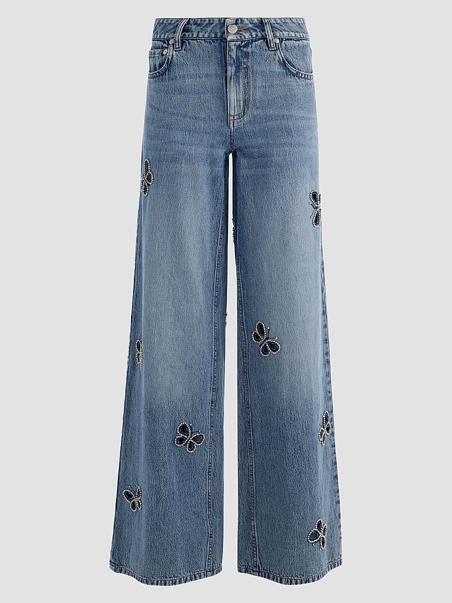 Women's Amazing Embellished Butterfly Cut-Out Wide-Leg Jeans - Fiona Vintage Blue - Size 25