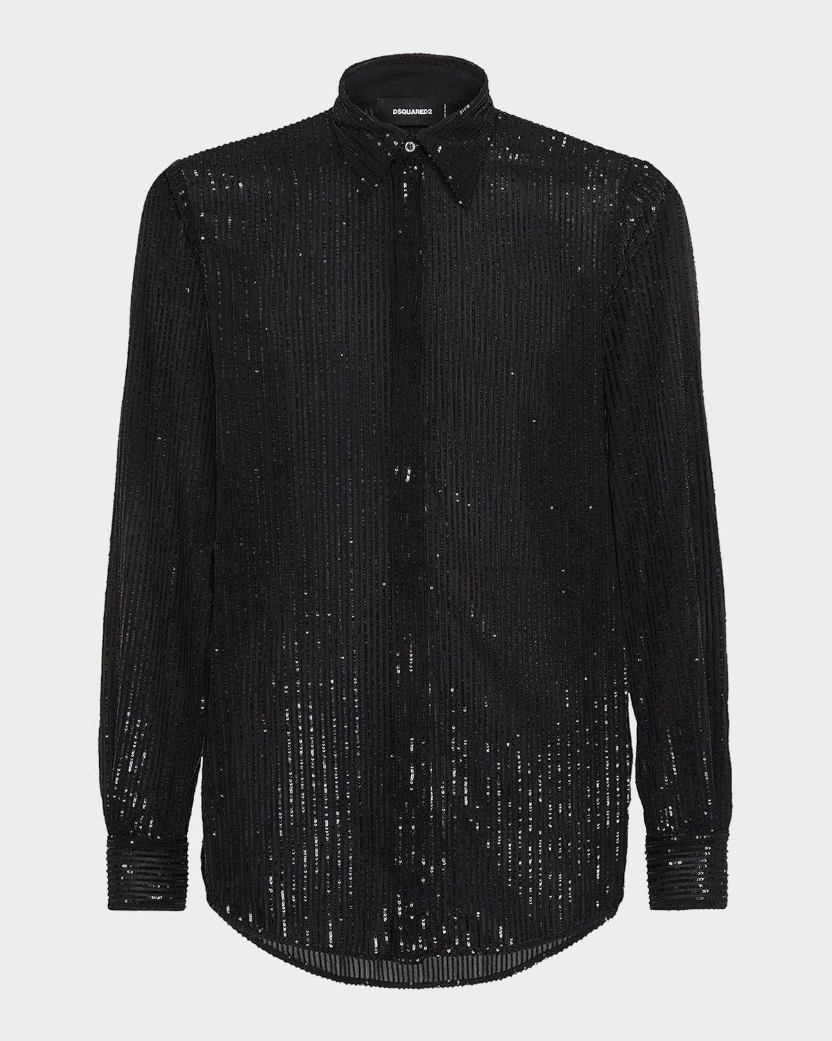 Men & apos;s Sheer Sequin Pinstripe Dress Shirt