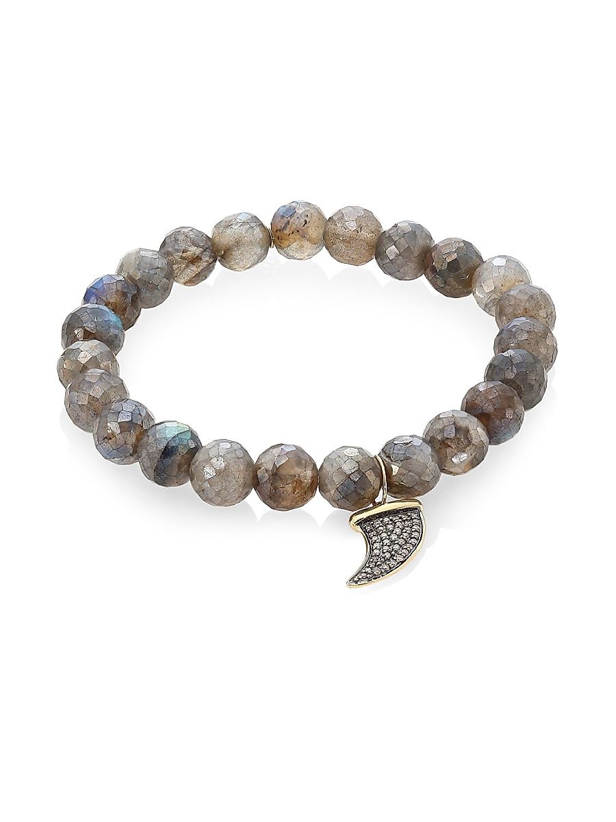 Women's Labradorite, Brown Diamond & Two-Tone Gold Rondelle Horn Bracelet - Brown