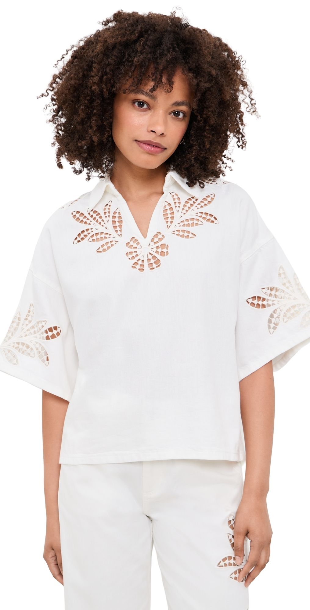 rag & bone Lucy Floral Cutout Denim Shirt White Floral XXS