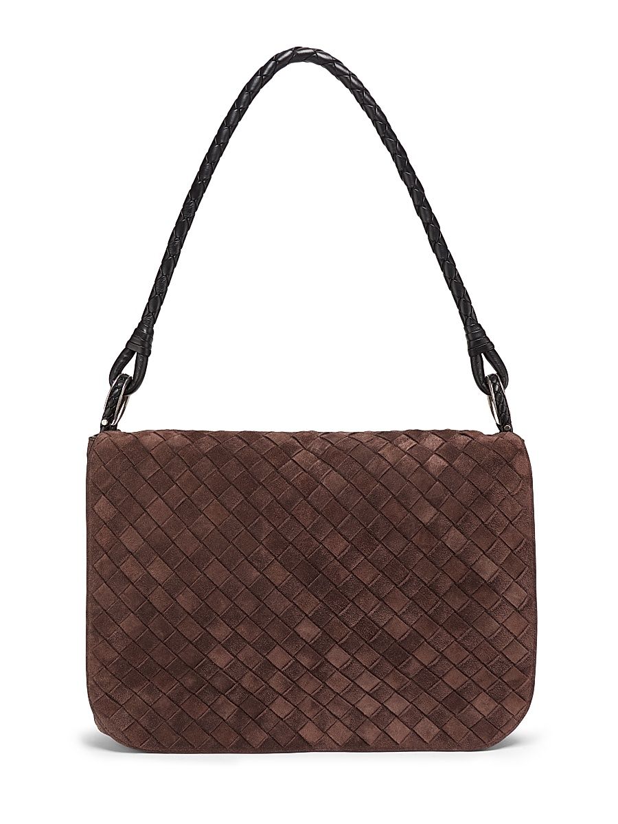 Men's Swin Intrecciato Suede Shoulder Bag - Fondant Black Vintage