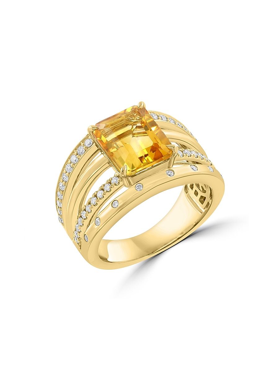 Women's 14K Yellow Gold, Gemstone & 0.45 TCW Diamond Multi-Band Ring - Citrine - Size 7