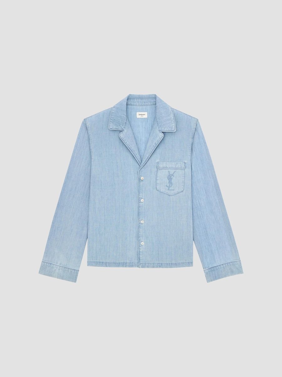 Saint Laurent Women's Cassandre Shirt in Chambray - Blue Grey Vintage - Size Large