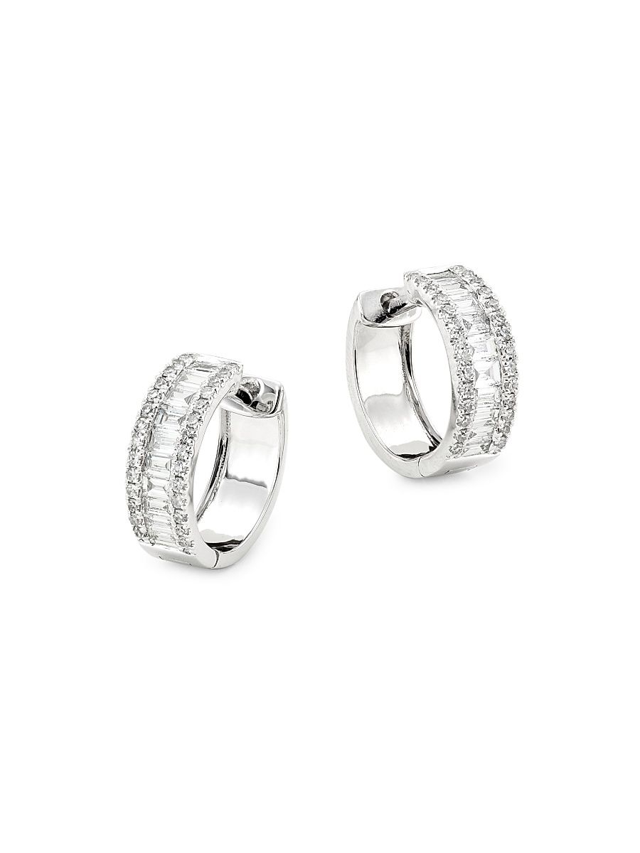 Women's 14K White Gold & 0.49 TCW Diamond Huggie Hoop Earrings - White Gold