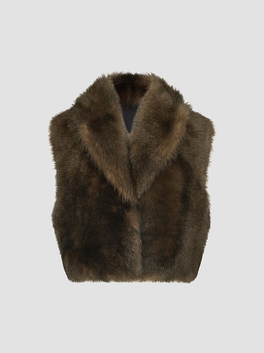 Women's Soft Shearling Vest - Pine Cone Brown - Size 0