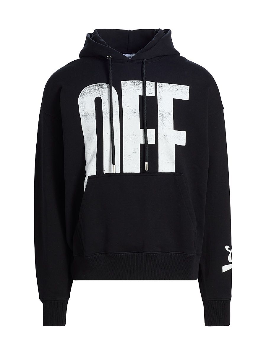 Men's Big Off Skate Logo Cotton Hoodie - Black White - Size Medium