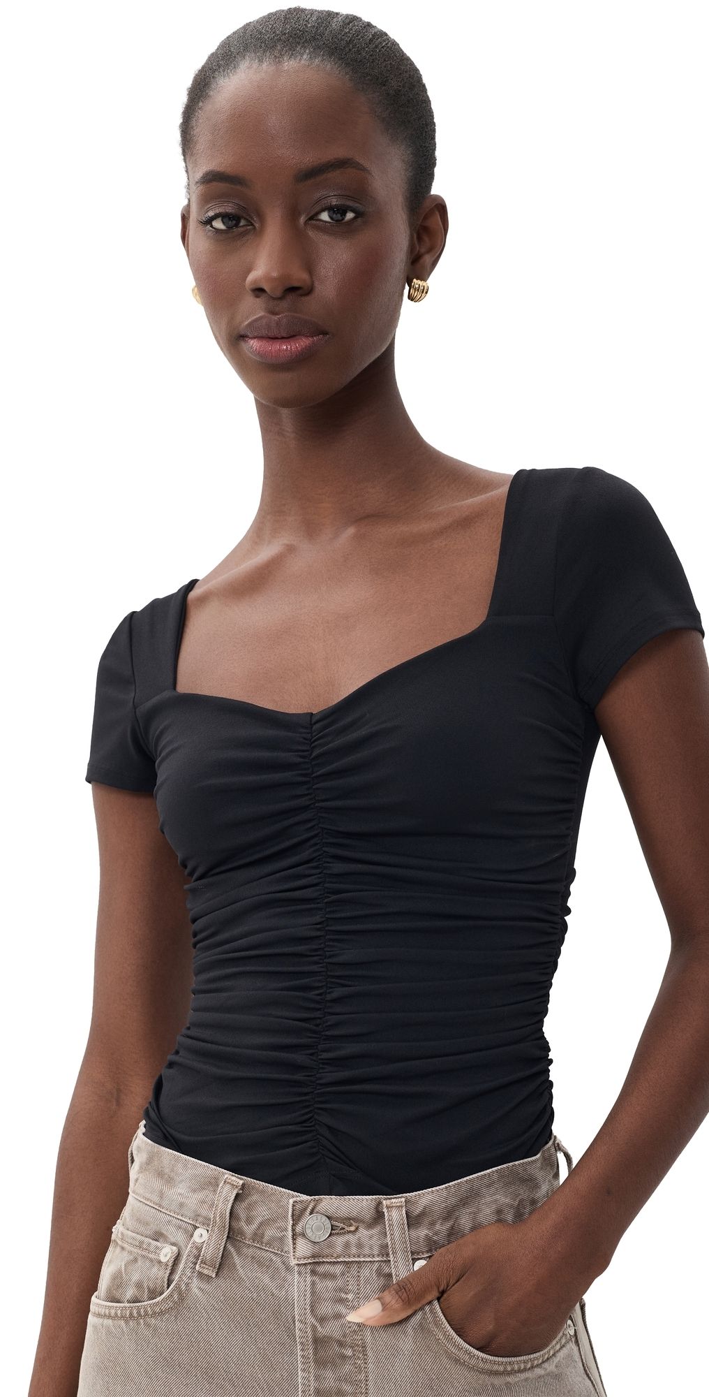 Susana Monaco Sweetheart Gathered Top Black M