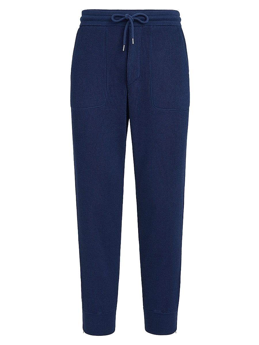 Men's Cotton English Rib Knit Trousers with Zipper Cuffs - Avio Blue - Size XXXXXL