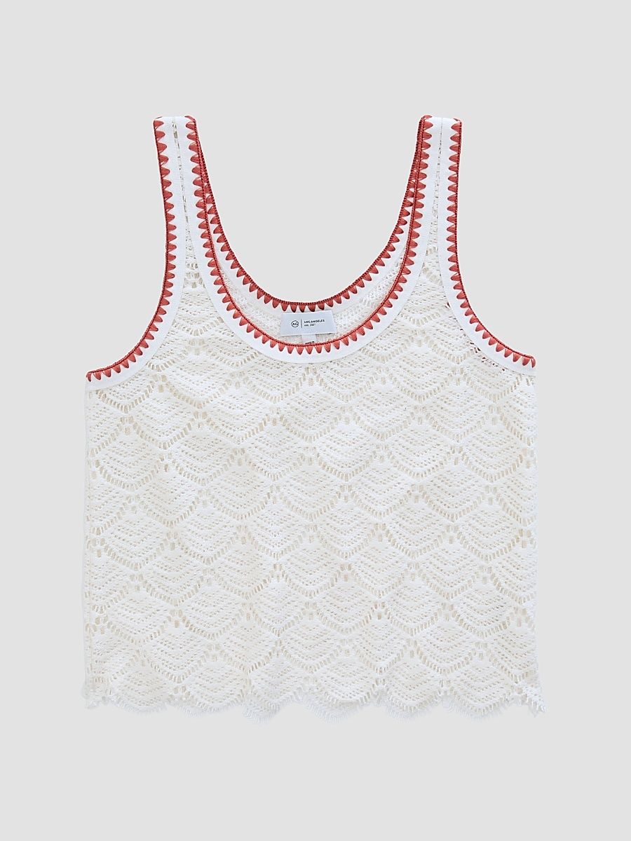 Women's Bianca Scalloped Cotton Crochet Tank - Powder - Size Large