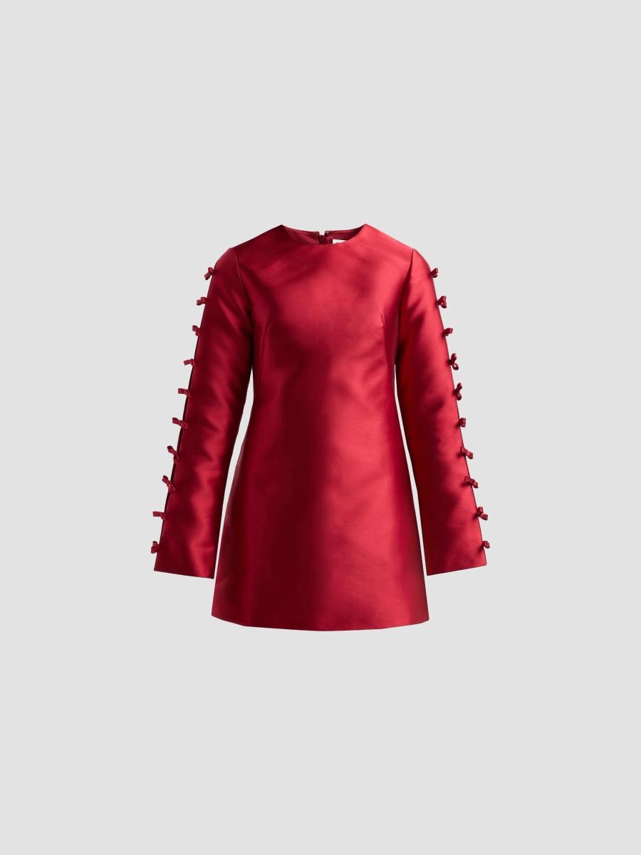 SIMKHAI Women's Fiora Bow Satin A-Line Mini Dress - Lipstick - Size 10
