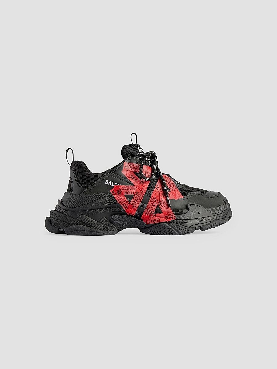 Balenciaga Men's Triple S Sneakers - Black Red - Size 8