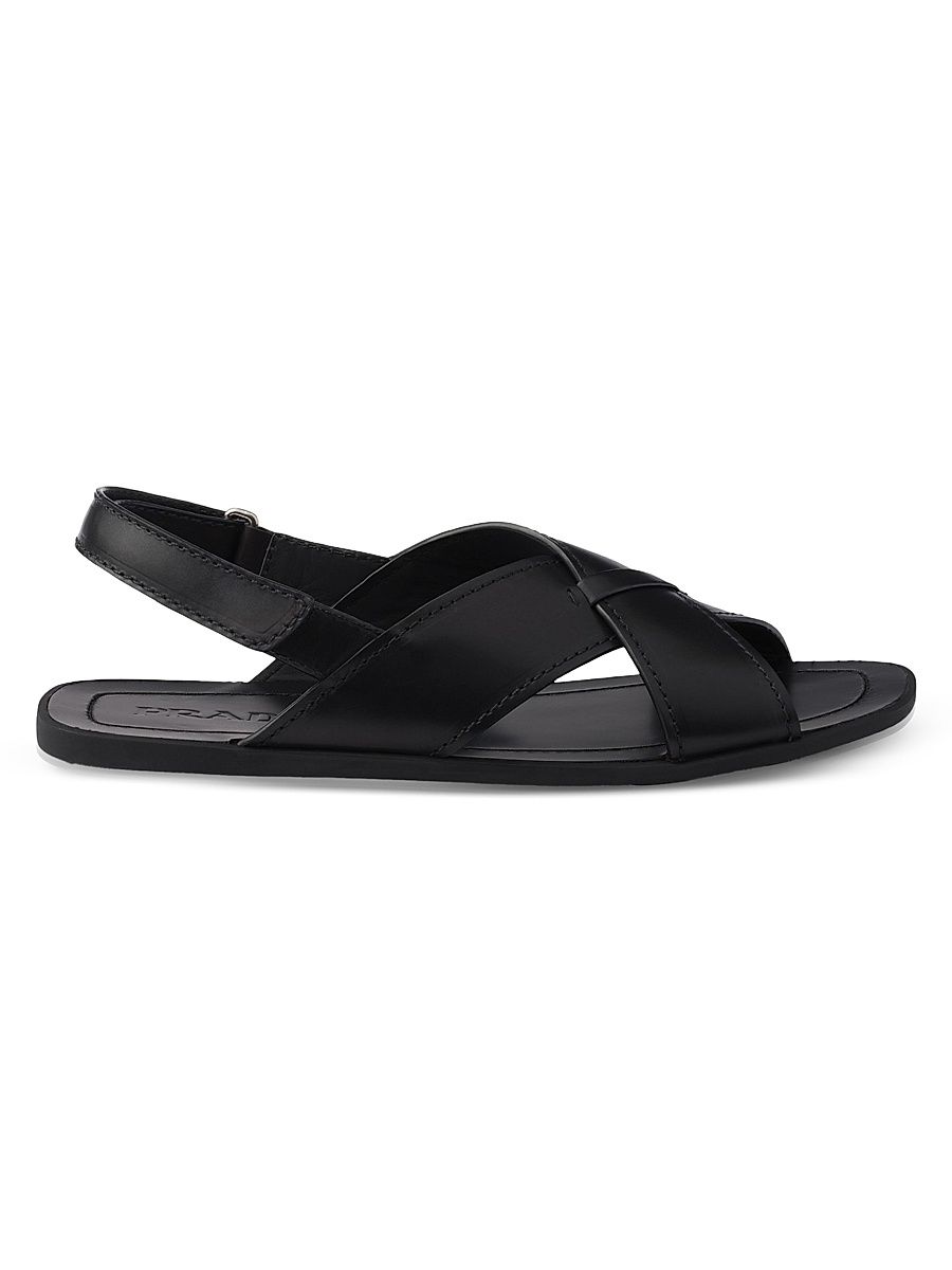 Men's Decò Leather Crisscross Sandals - Black - Size 11