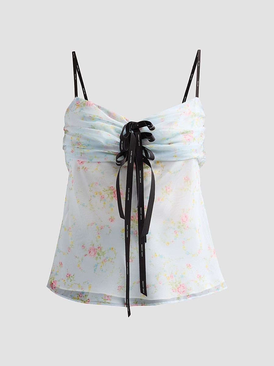 Women's Blurred Floral Bow Top - Mist Blue Multi - Size XL