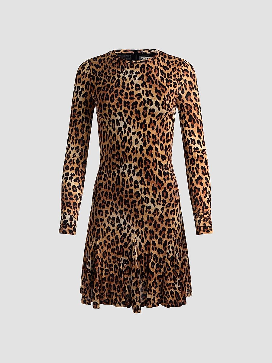 Women's Wendy Leopard Godet Mini Dress - Spotted Leopard - Size 14