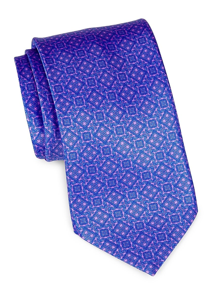 Men's Fancy Squares Silk Tie - Pink Blue