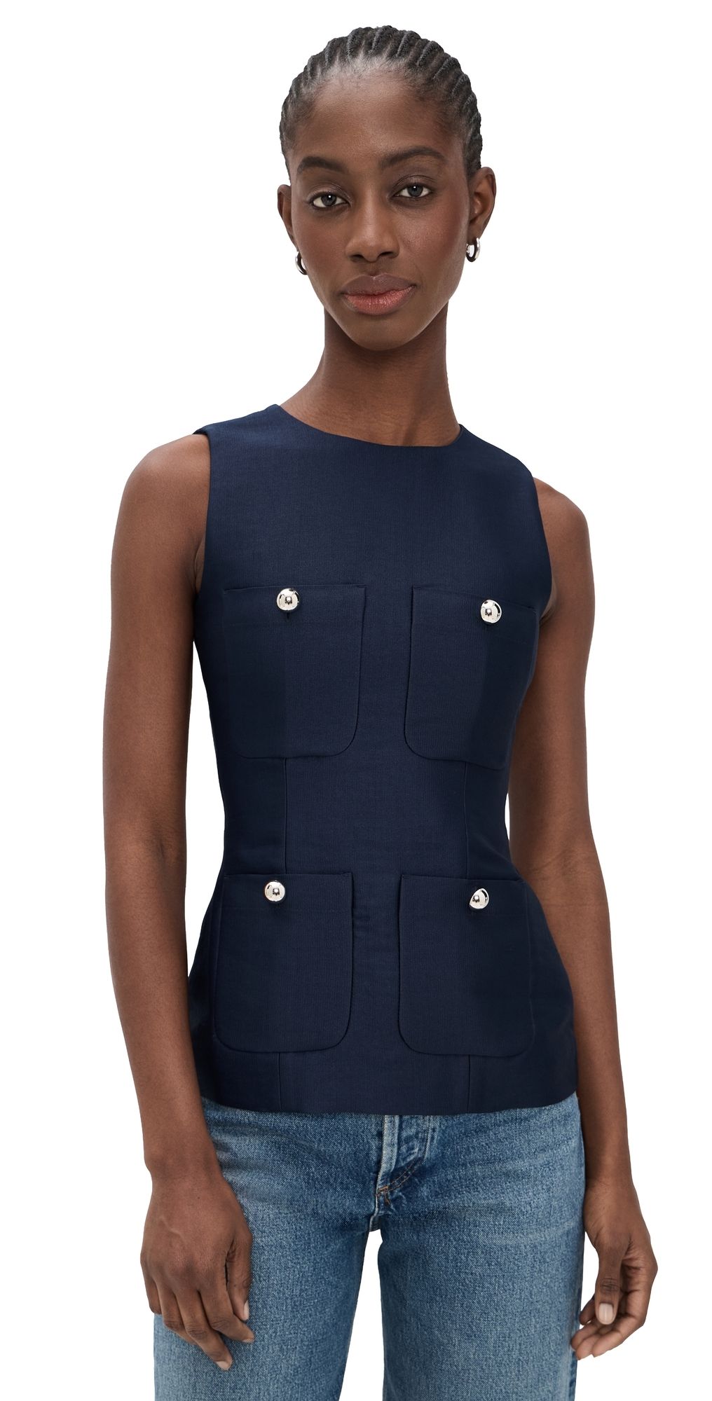 ALIGNE Alma Satin Pocket Top NAVY 2