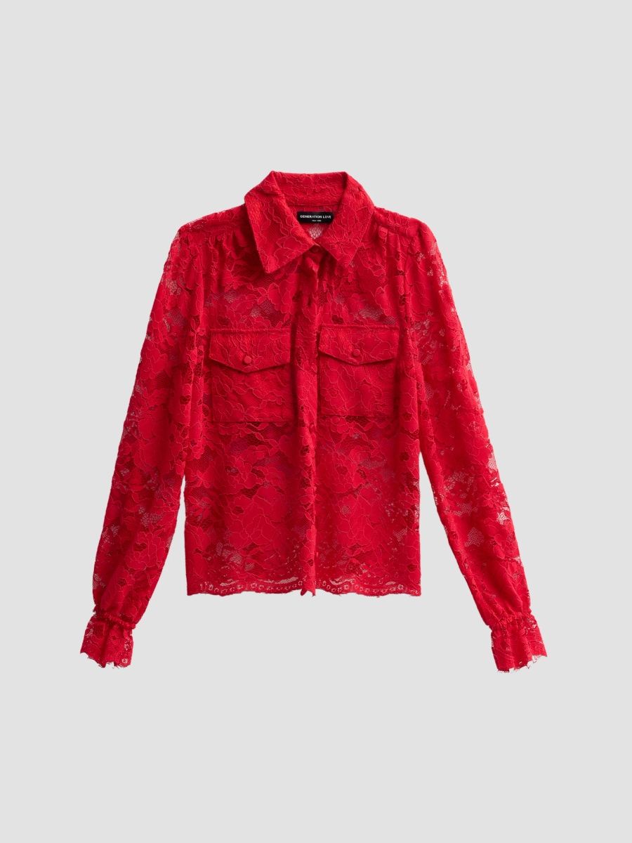 Generation Love Women's Priya Floral Lace Shirt - True Rouge - Size XL