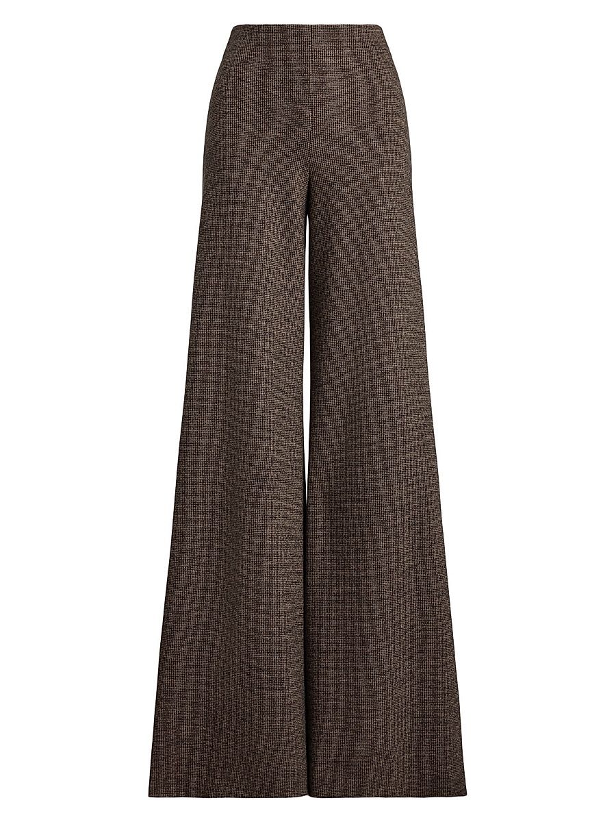 Women's Isaiah Tick-Weave Wool Wide-Leg Pants - Dark Brown Camel - Size 8