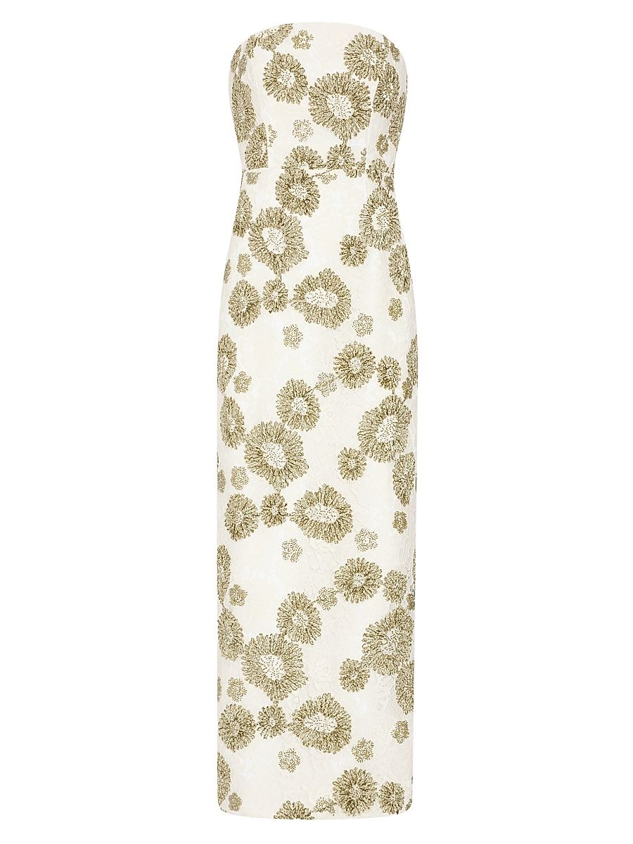 Women's Jasmine Embroidered Lace Strapless Dress - White Green - Size 12