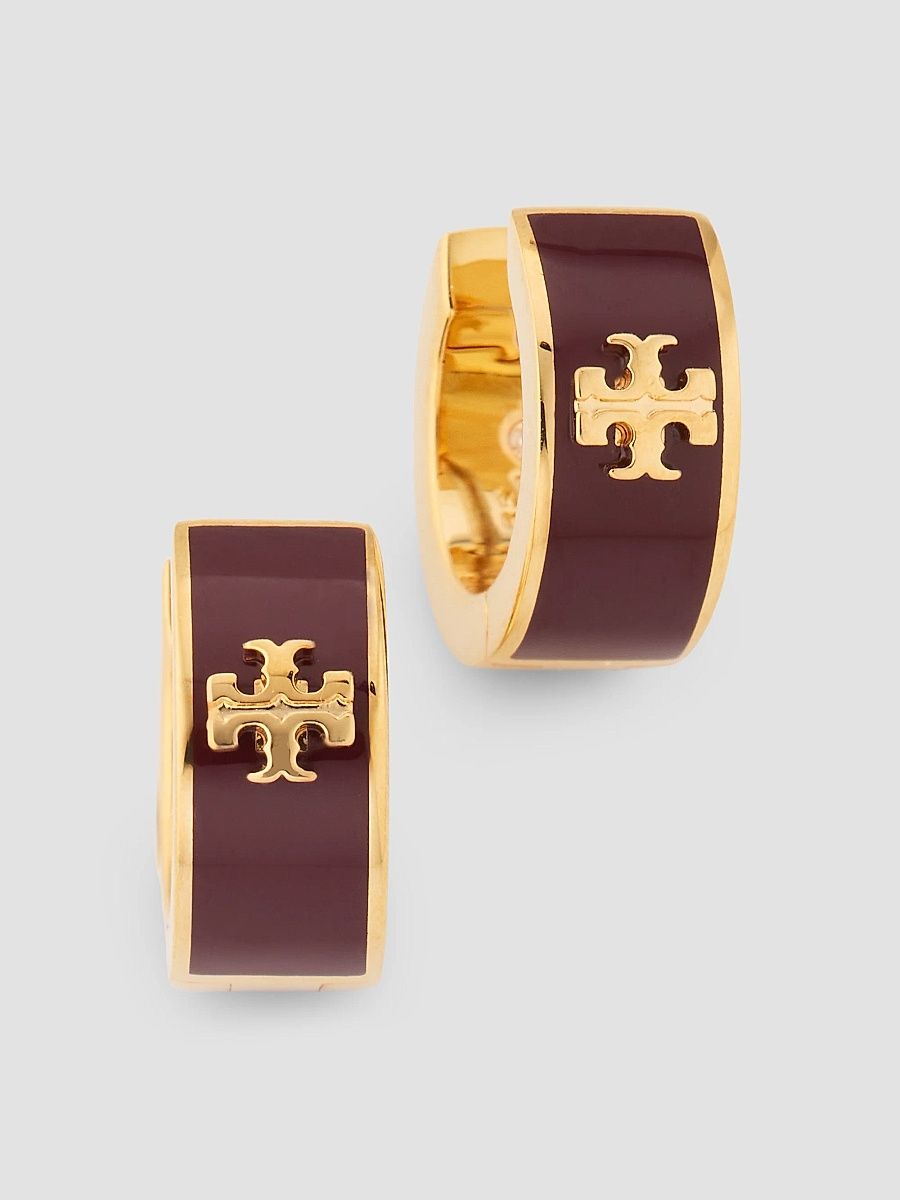 Women's Icon 18K-Gold-Plated & Enamel Huggie Earrings - Tory Gold Burgundy