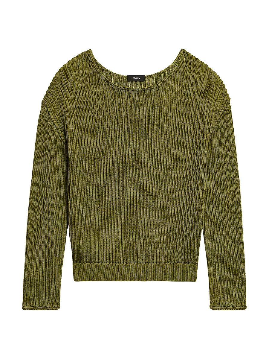 Women's Open-Knit Cotton Sweater - Avocado - Size Large