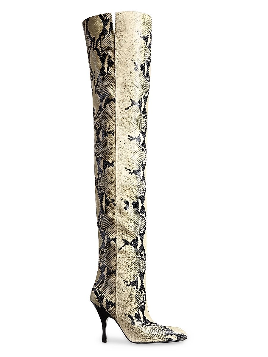 Women's Colt 100MM Snake-Embossed Over-the-Knee Boots - Natural - Size 9