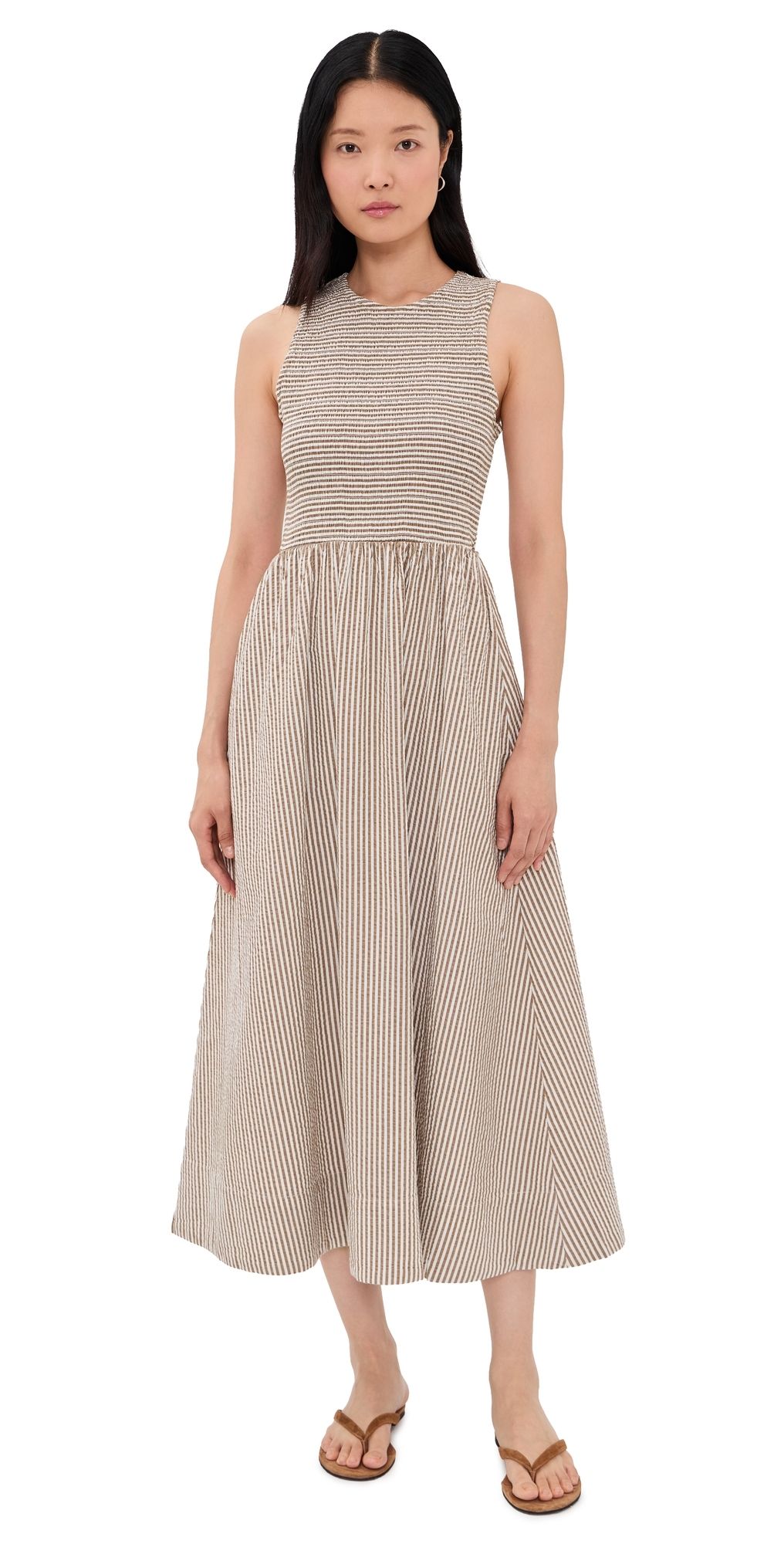 Marine Layer Darcy Seersucker Maxi Dress Green Stripe L