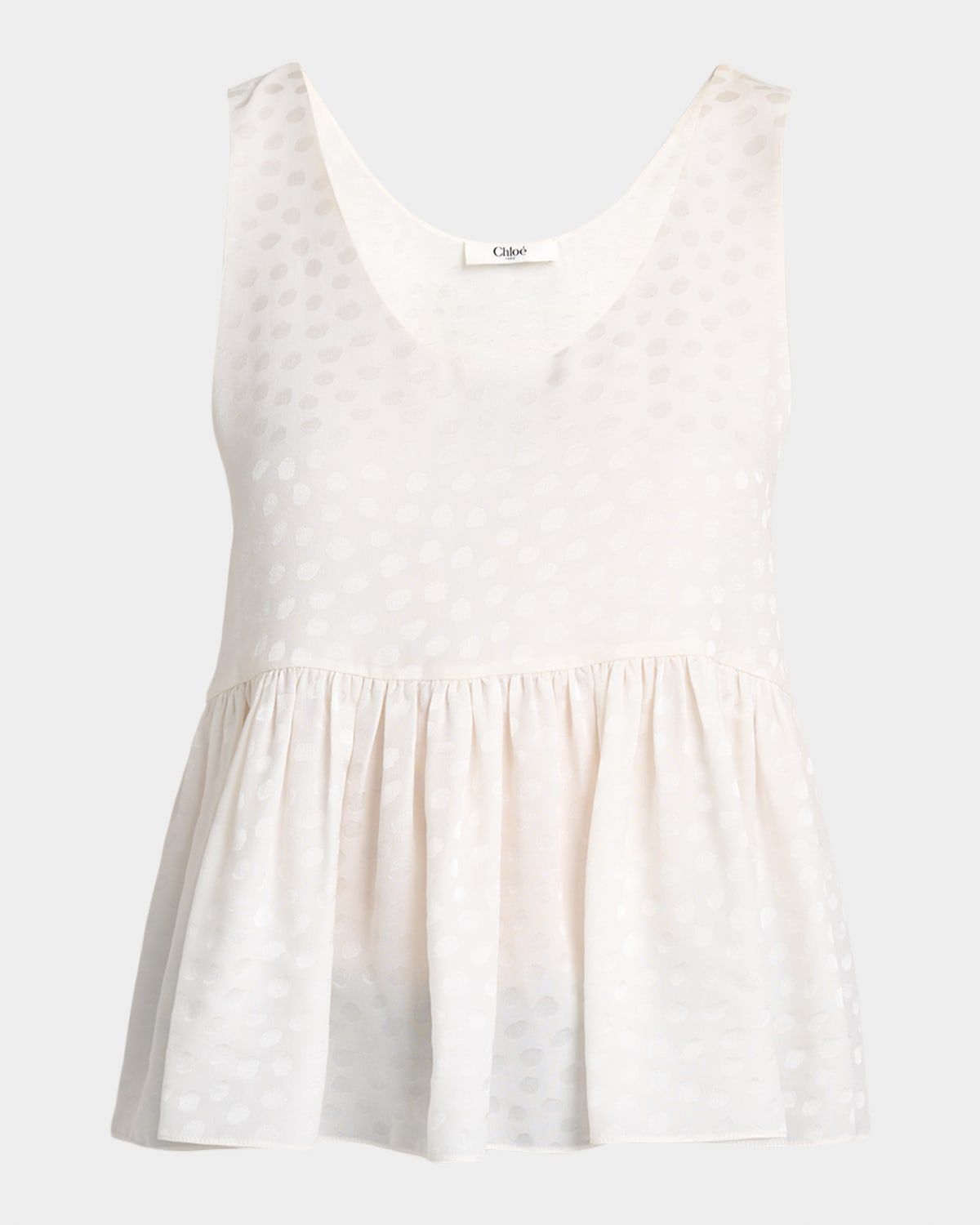 Dot Silk Jacquard Sleeveless Peplum Blouse