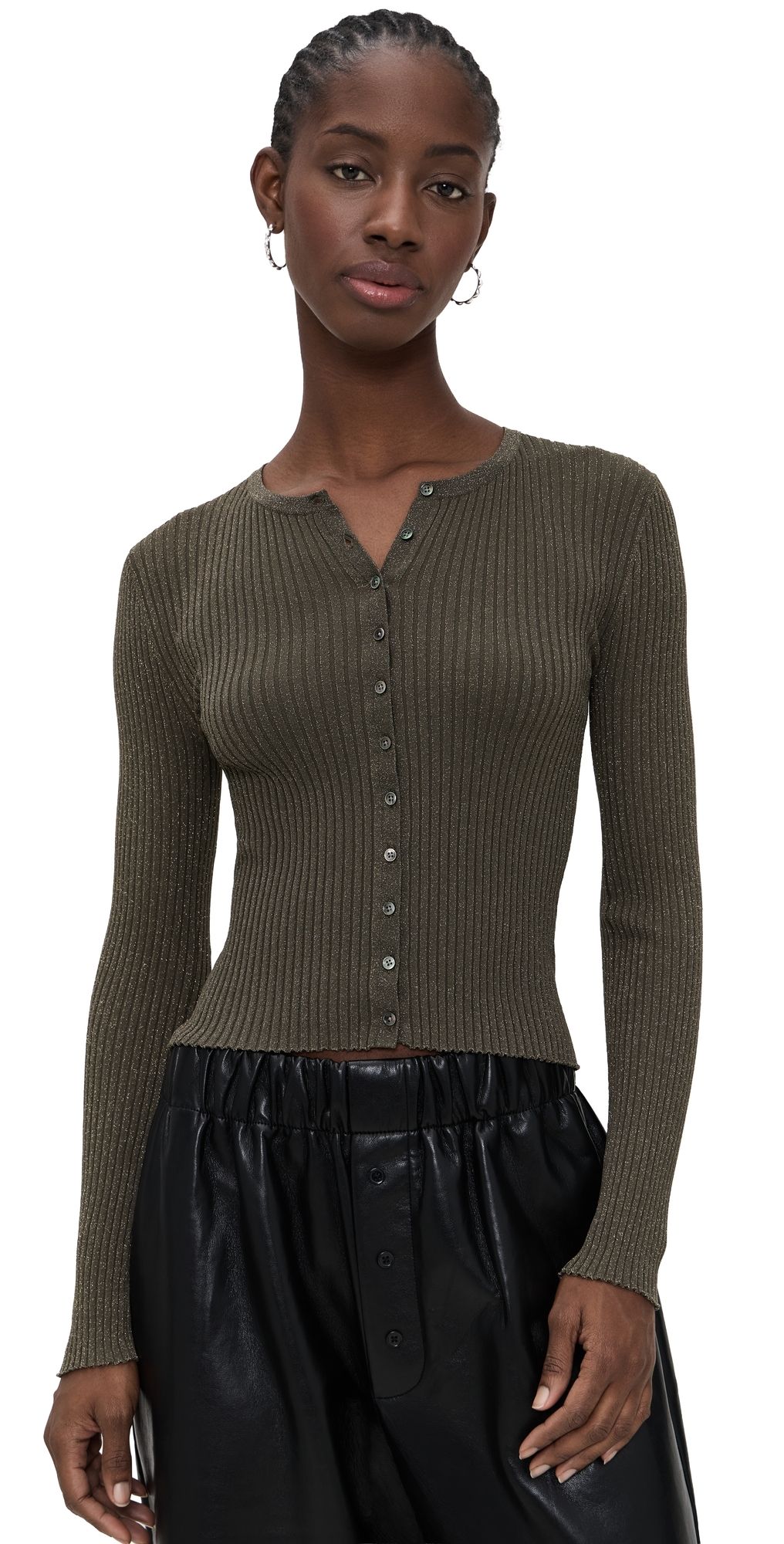 Leset Blake Rib Crew Cardigan Moss XL