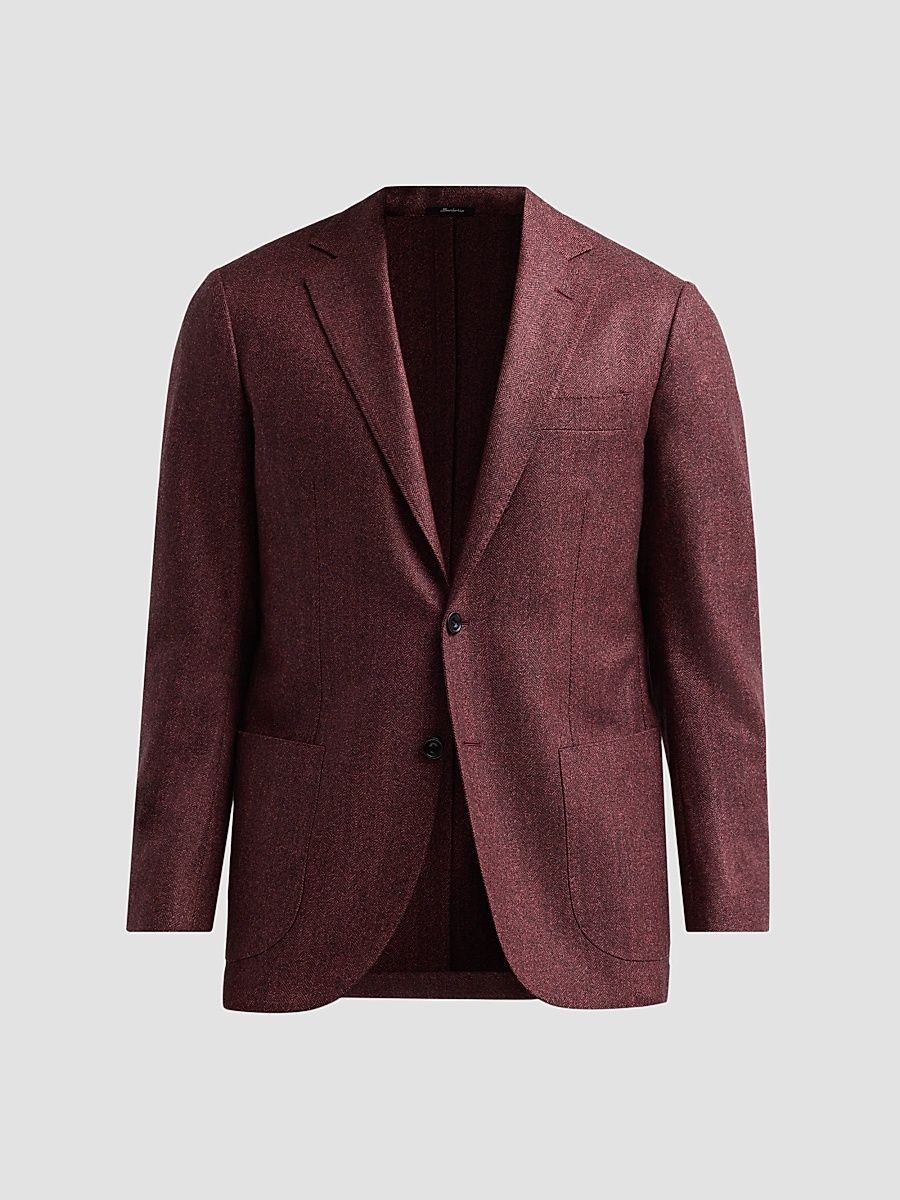Men's Melange Herringbone Wool Sport Coat - Dark Red - Size 40