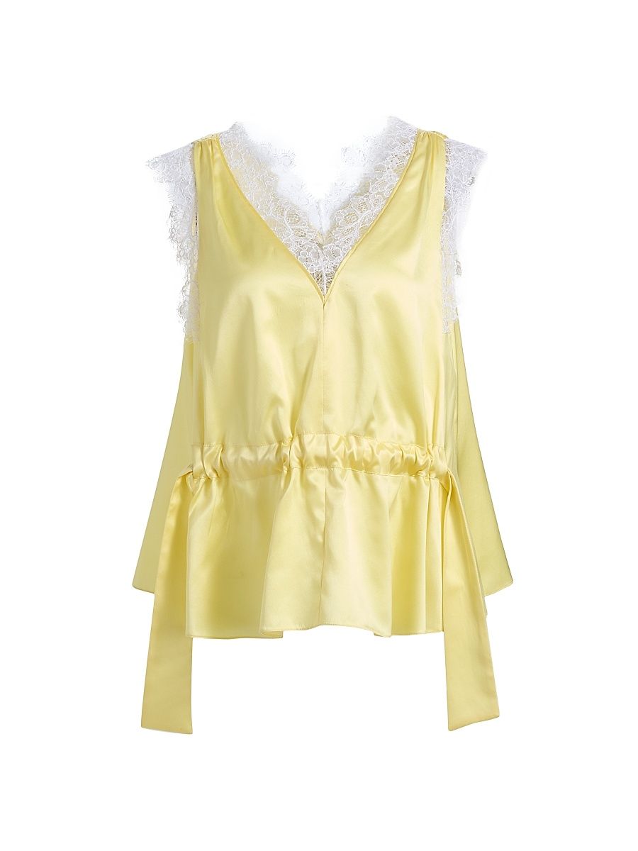 Women's Lace Trim Satin V-Neck Top - Yuzu - Size 12
