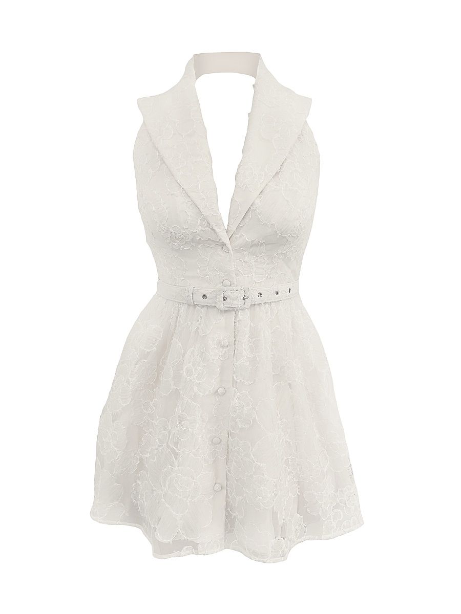 Women's Summer Saxon Floral Lace Minidress - Ivory Beige - Size XL